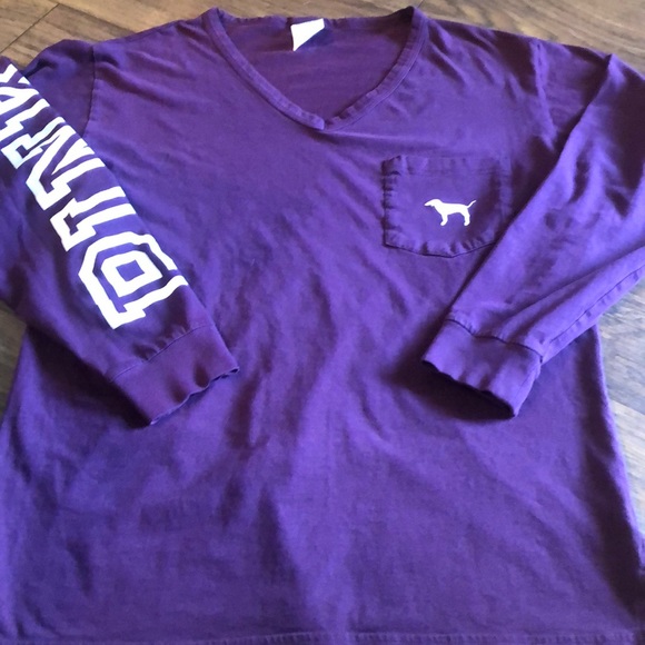 PINK Purple V-Neck Logo Long Sleeve Shirt - Picture 3 of 5